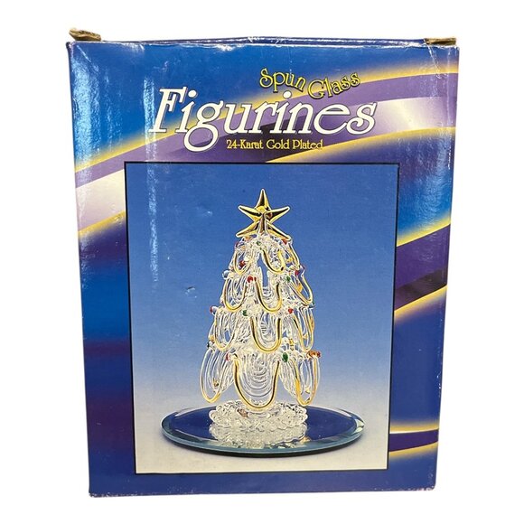 Vintage Spun Glass Christmas Tree Figurine – 24K Gold-Plated Accents – Mirrored - Picture 5 of 7